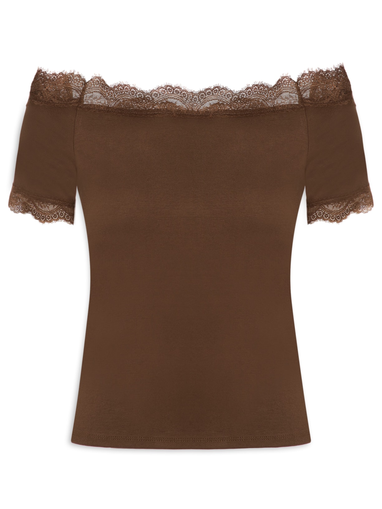 Blusa Feminina Ombro A Ombro Com Renda Marrom Basiq