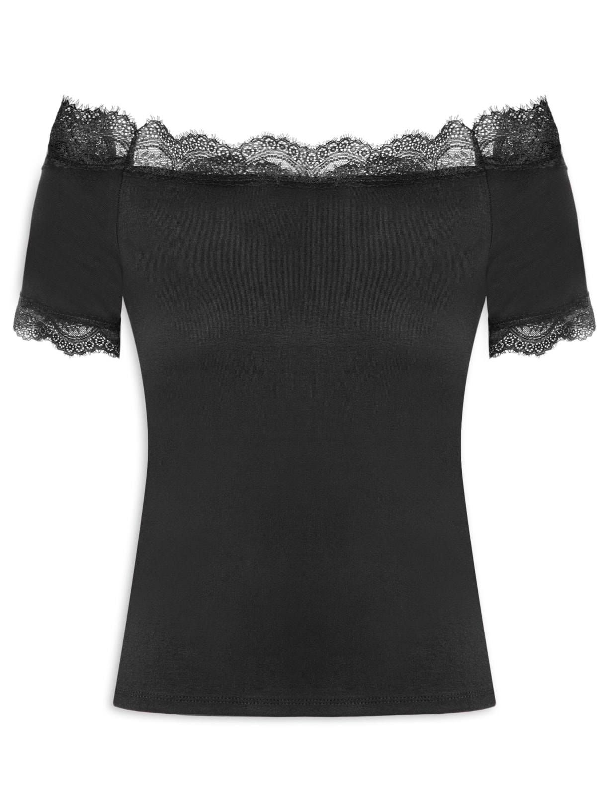 Blusa Feminina Ombro A Ombro Com Renda Preto Basiq