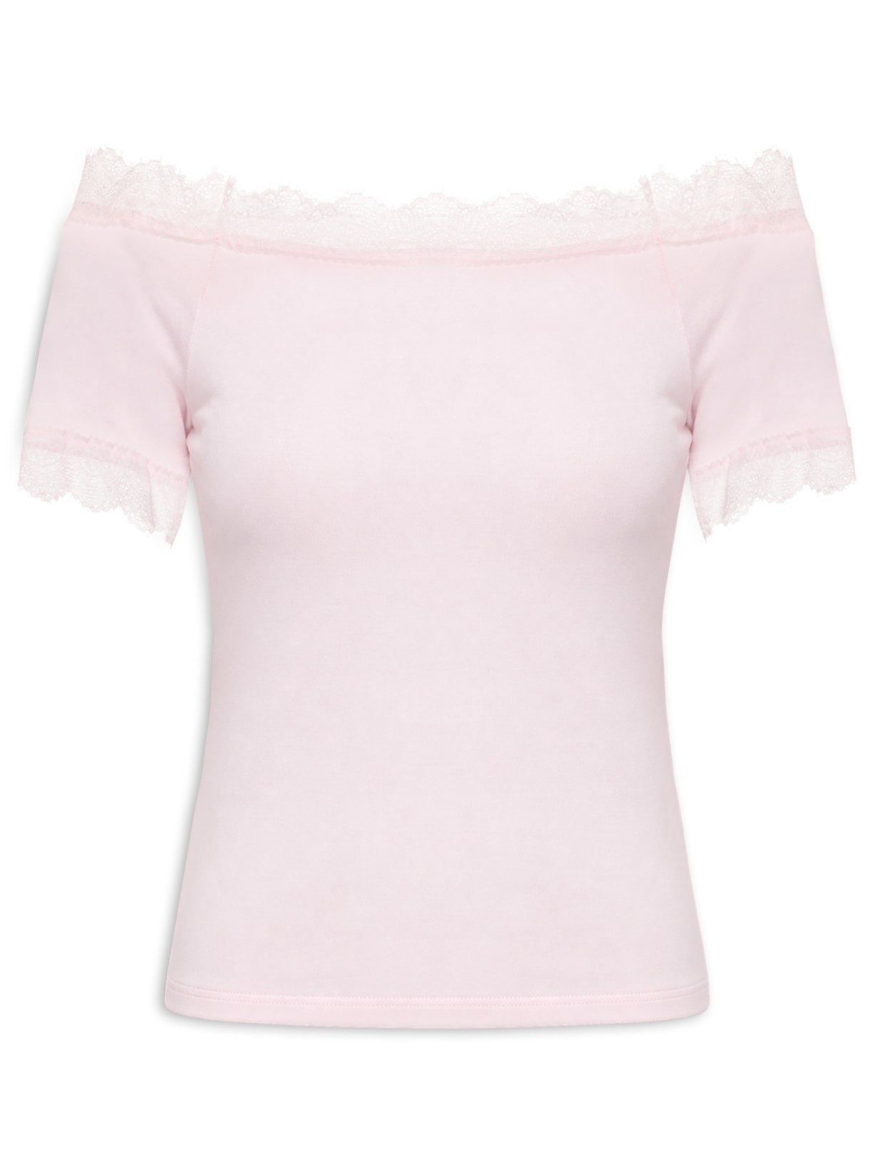 Blusa Feminina Ombro A Ombro Com Renda Rosa Basiq