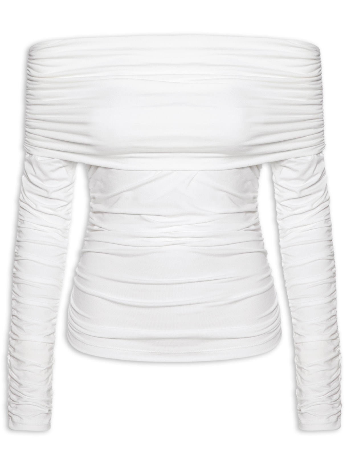 Blusa Feminina Ombro A Ombro Em Malha Com Franzidos - Off White