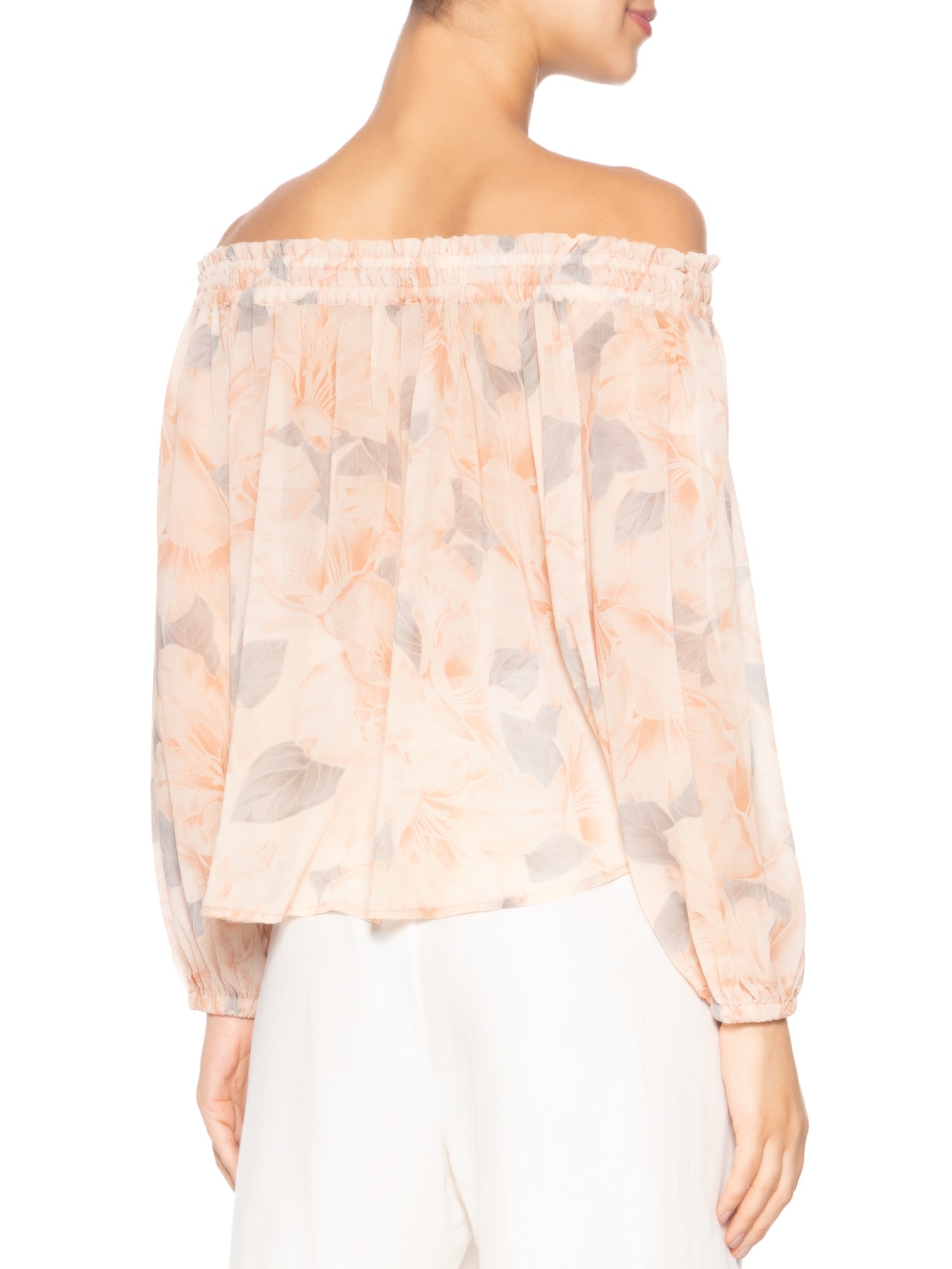 Blusa Feminina Ombro A Ombro Estampa Flora Bege Maria Filó