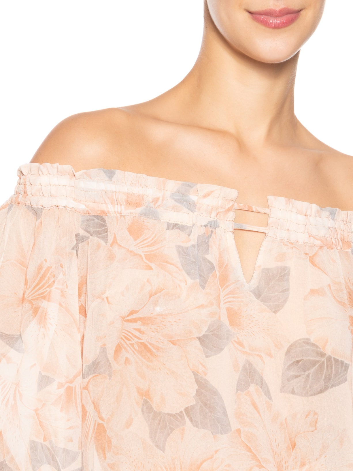 Blusa Feminina Ombro A Ombro Estampa Flora Bege Maria Filó