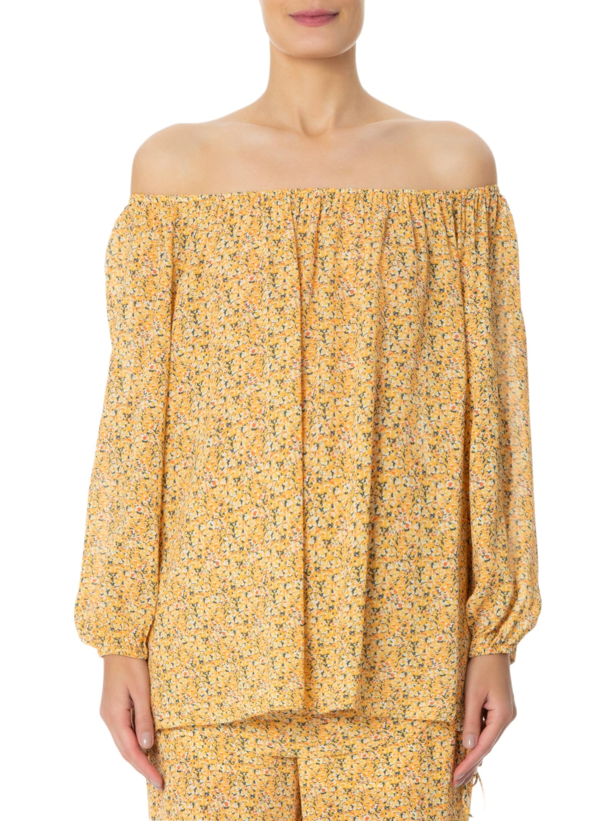 Blusa Feminina Ombro A Ombro Estampa Passeio Amarelo Maria Filó