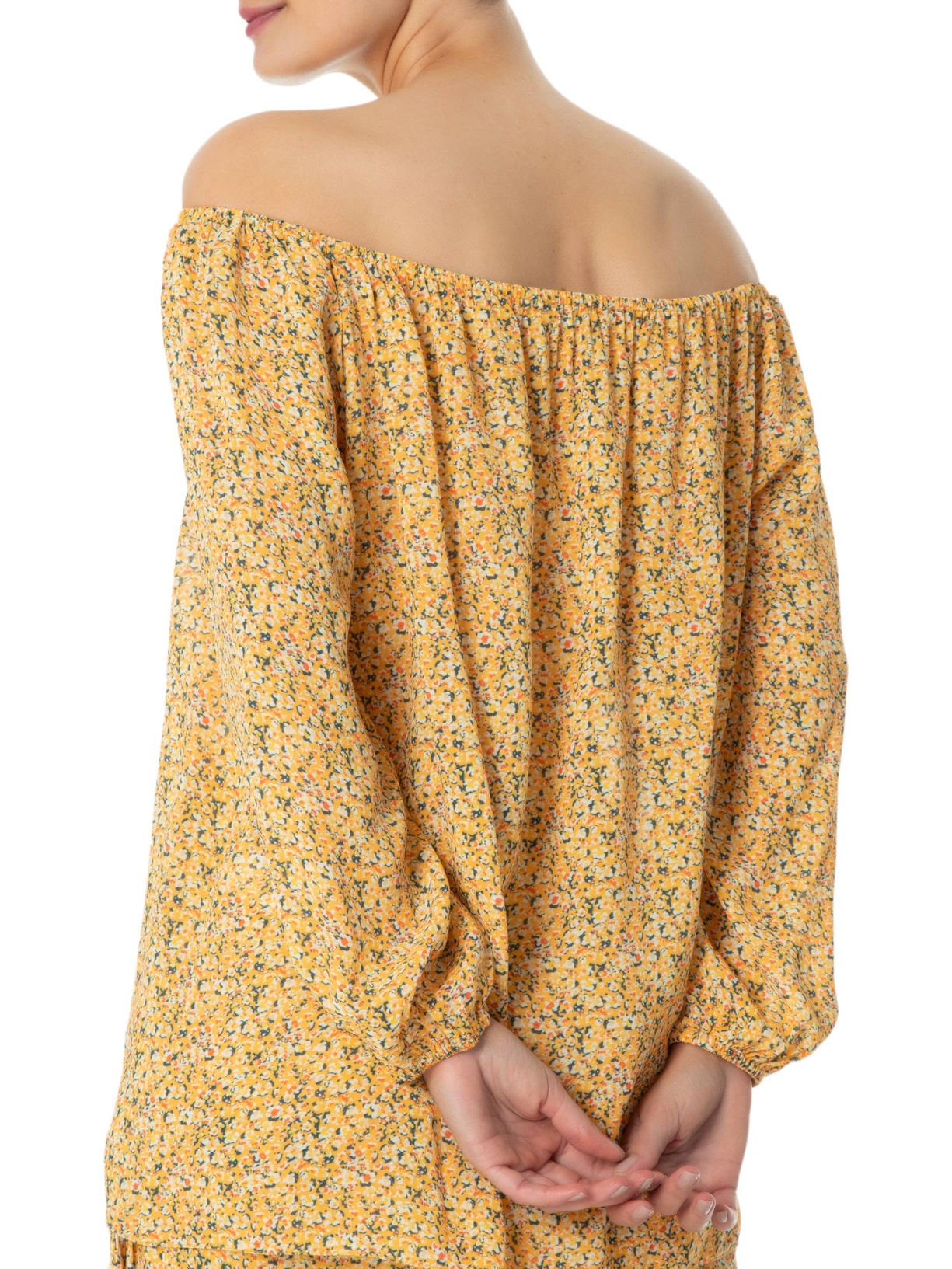 Blusa Feminina Ombro A Ombro Estampa Passeio Amarelo Maria Filó