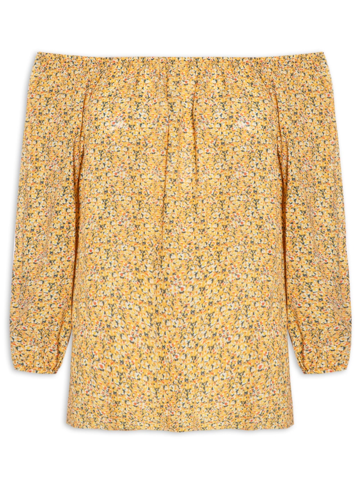 Blusa Feminina Ombro A Ombro Estampa Passeio Amarelo Maria Filó