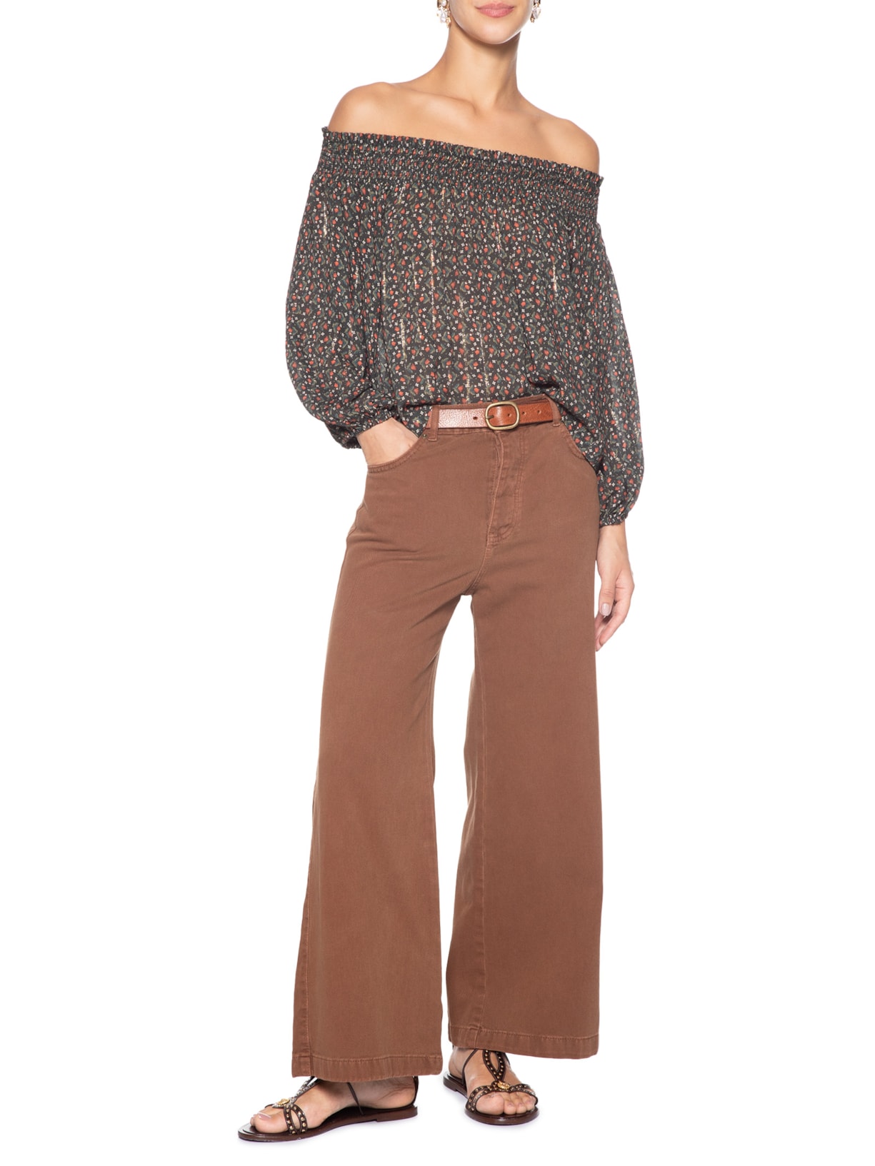 Blusa Feminina Ombro A Ombro Estampa Serena Preto Maria Filó