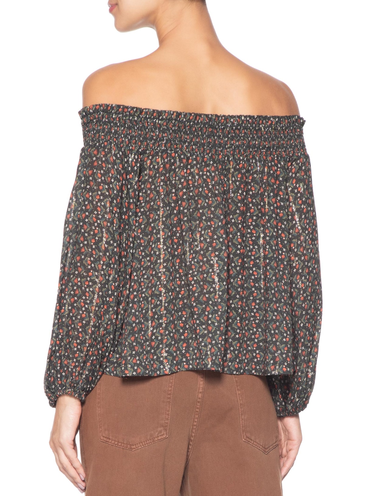 Blusa Feminina Ombro A Ombro Estampa Serena Preto Maria Filó