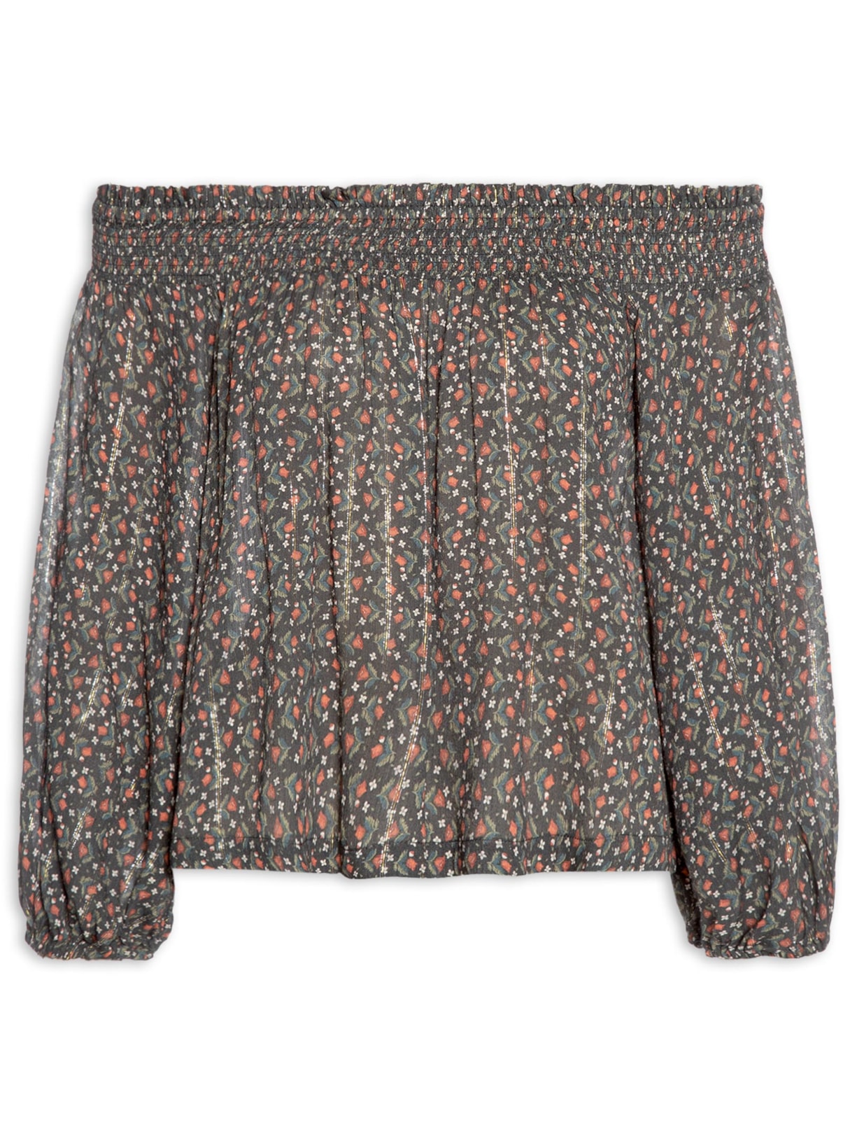 Blusa Feminina Ombro A Ombro Estampa Serena Preto Maria Filó