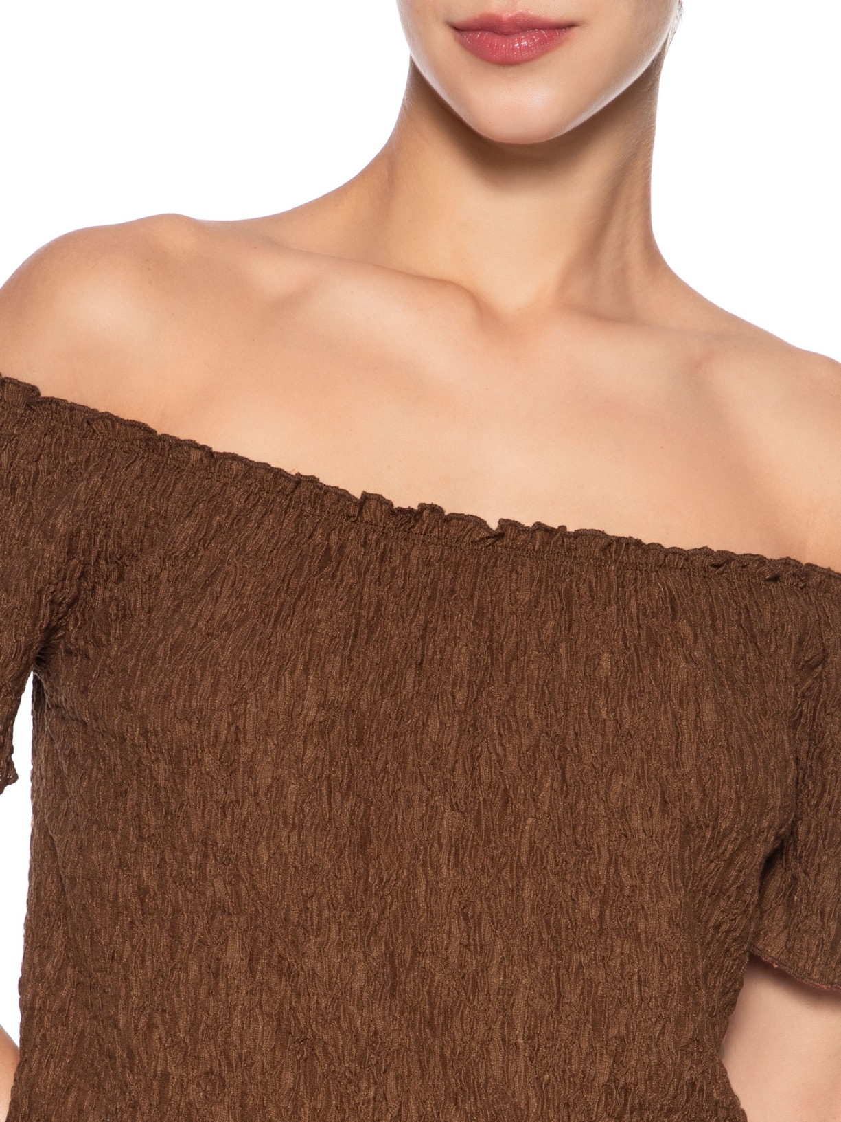 Blusa Feminina Ombro A Ombro Feminina Texturizada Marrom Market 33