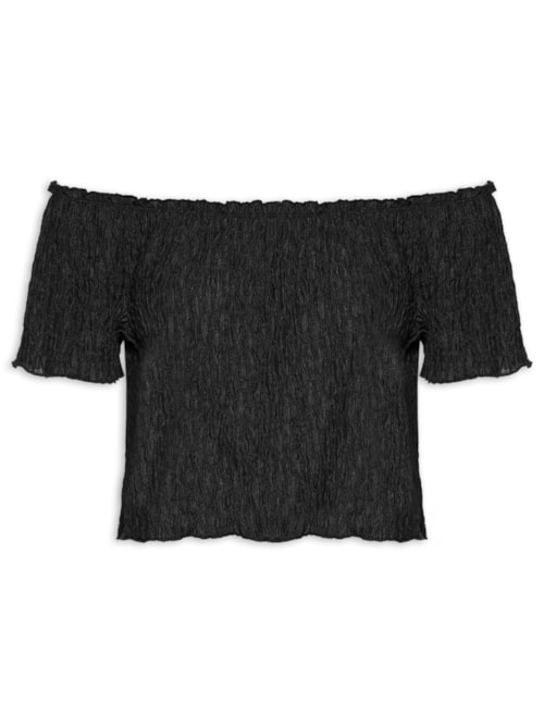 Blusa Feminina Ombro A Ombro Feminina Texturizada - Preto