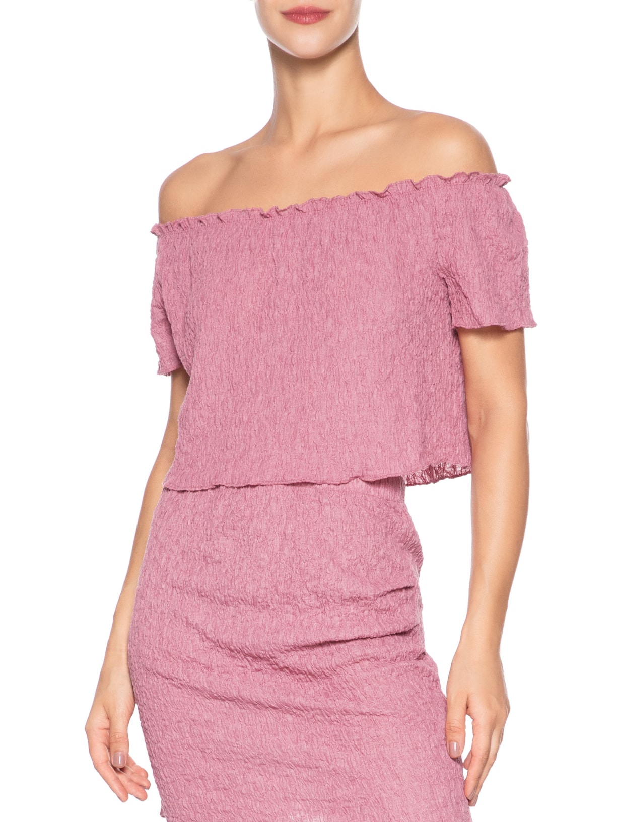 Blusa Feminina Ombro A Ombro Feminina Texturizada Rosa Market 33