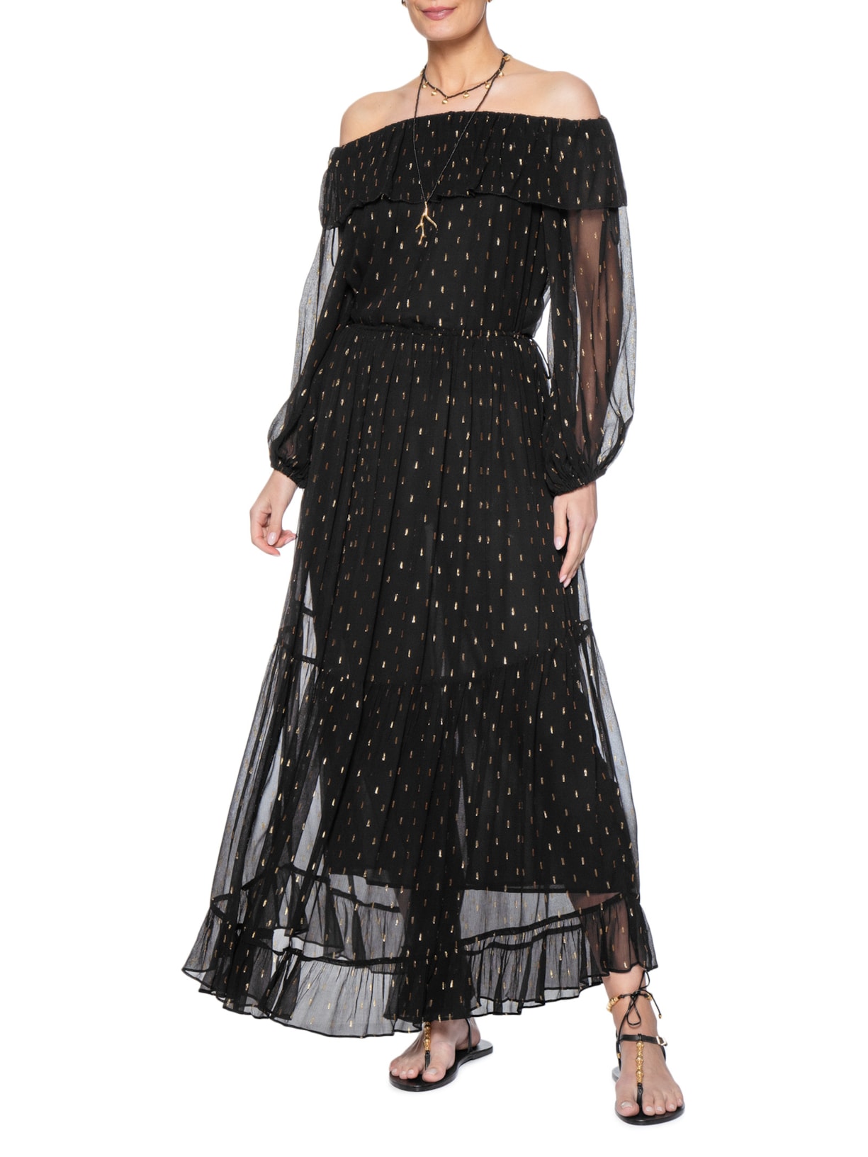 Blusa Feminina Ombro A Ombro GGT Lurex Preto Maria Filó