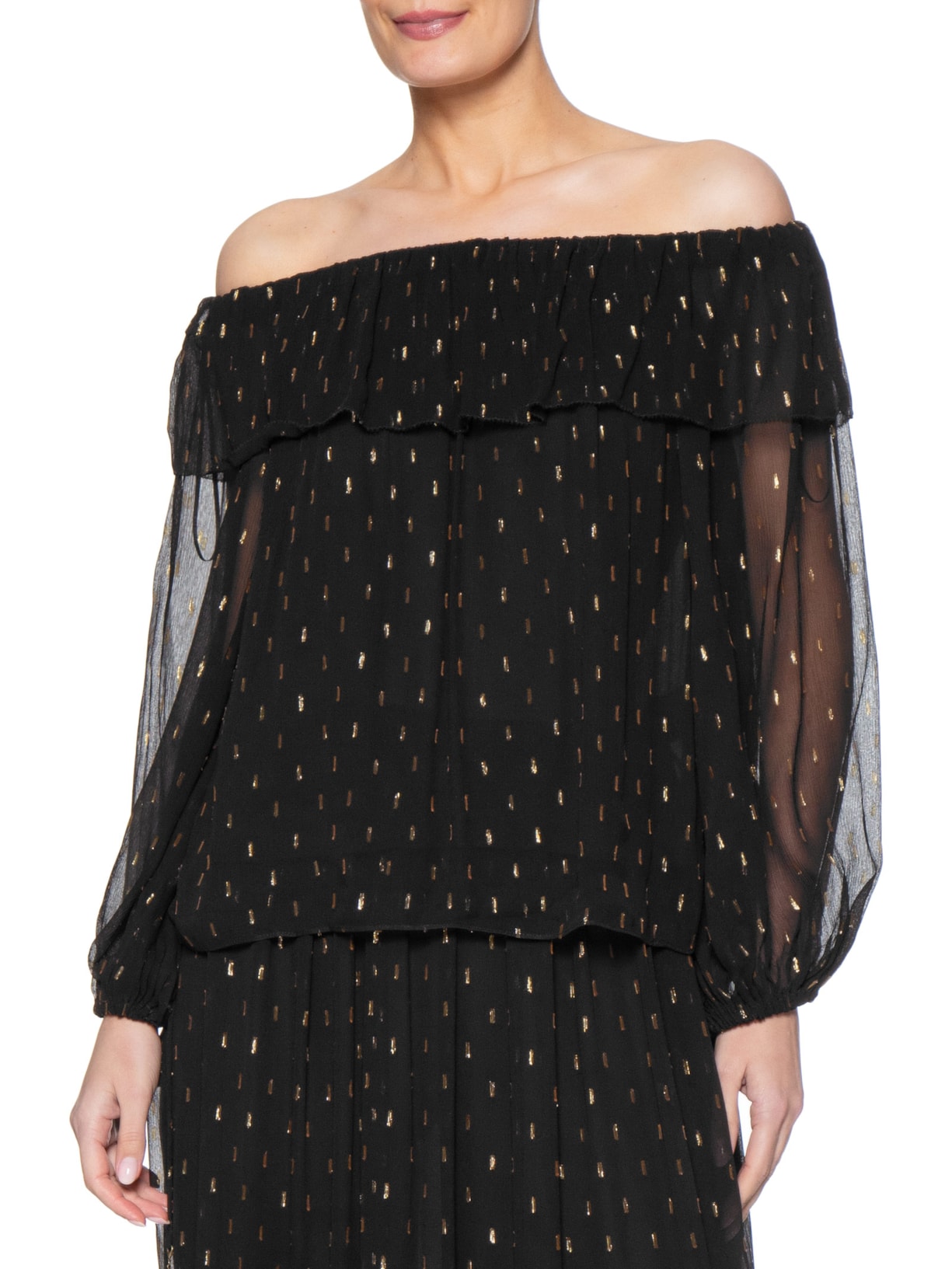 Blusa Feminina Ombro A Ombro GGT Lurex Preto Maria Filó