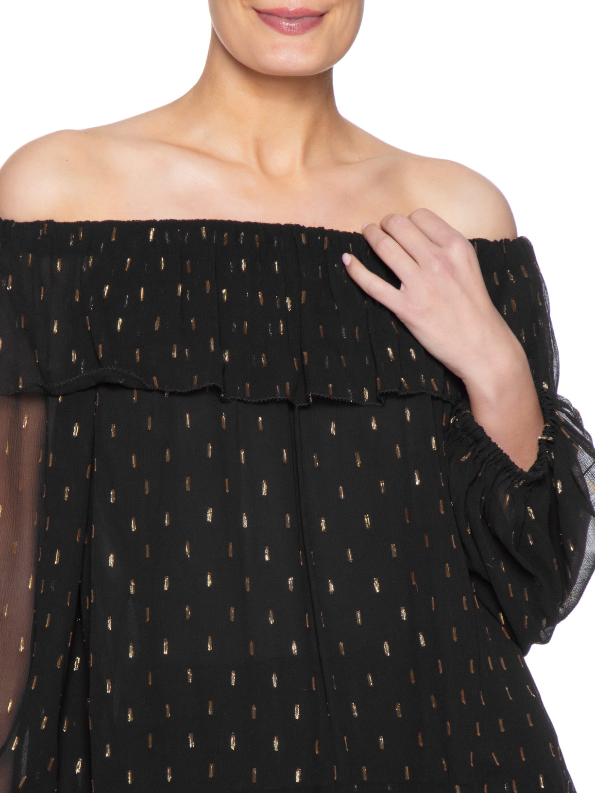 Blusa Feminina Ombro A Ombro GGT Lurex Preto Maria Filó