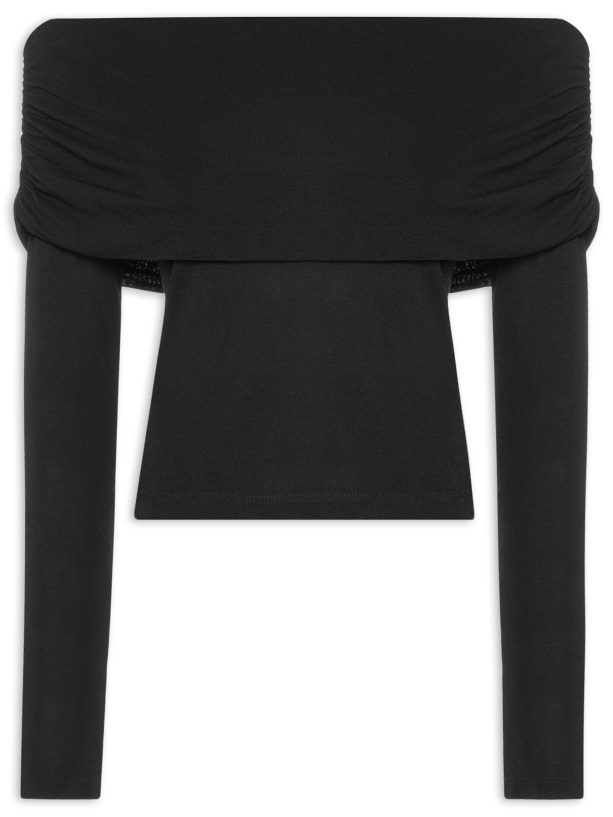 Blusa Feminina Ombro A Ombro Manga Longa Rib - Preto
