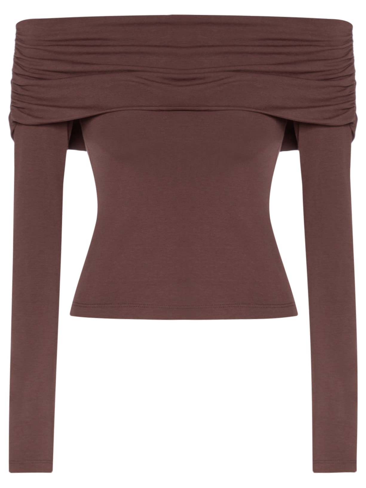 Blusa Feminina Ombro À Ombro Manga Longa Ribana - Marrom