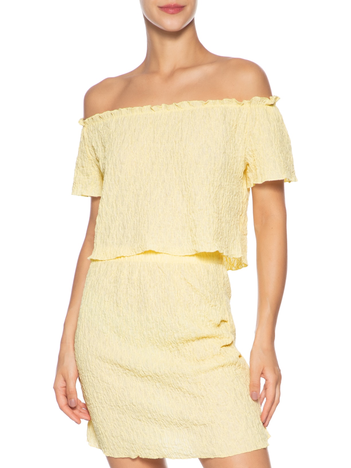 Blusa Feminina Ombro A Ombro Texturizada Amarelo Market 33