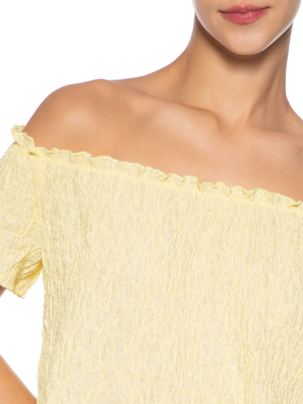 Blusa Feminina Ombro A Ombro Texturizada Amarelo Market 33