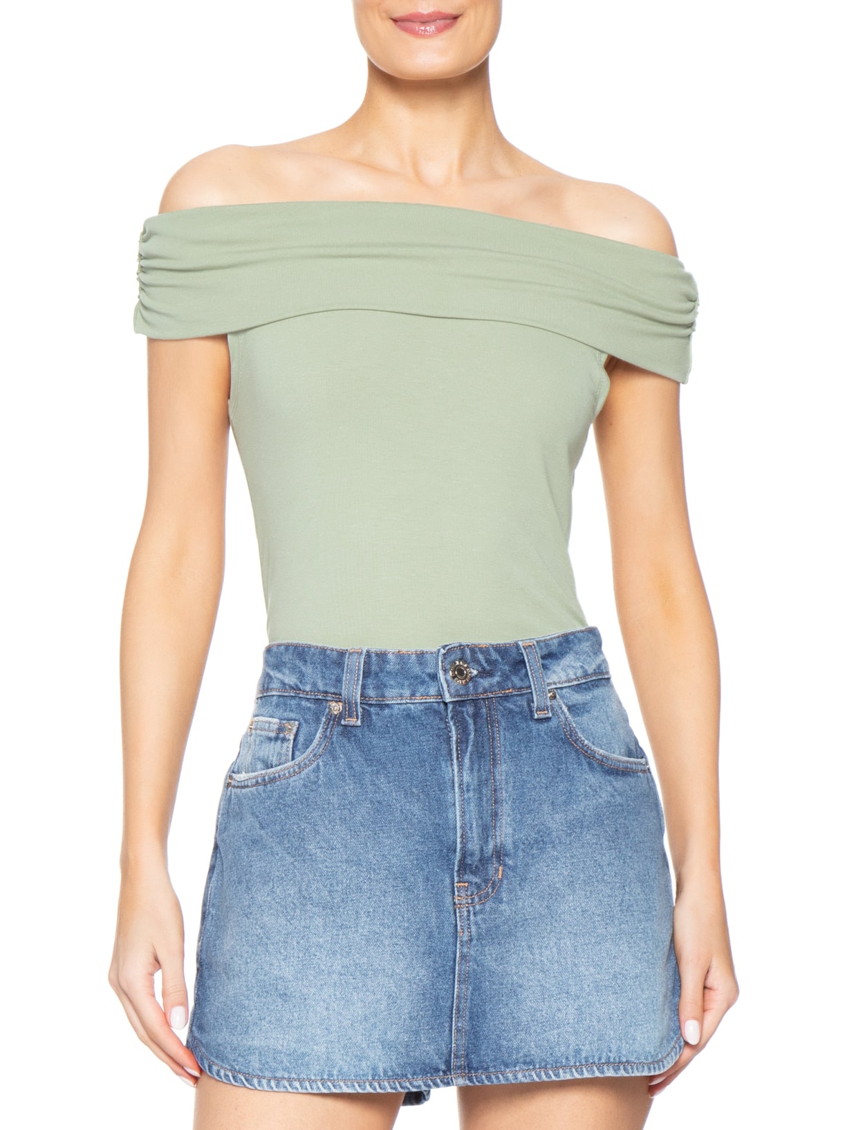 Blusa Feminina Ombro A Ombro Verde Basiq
