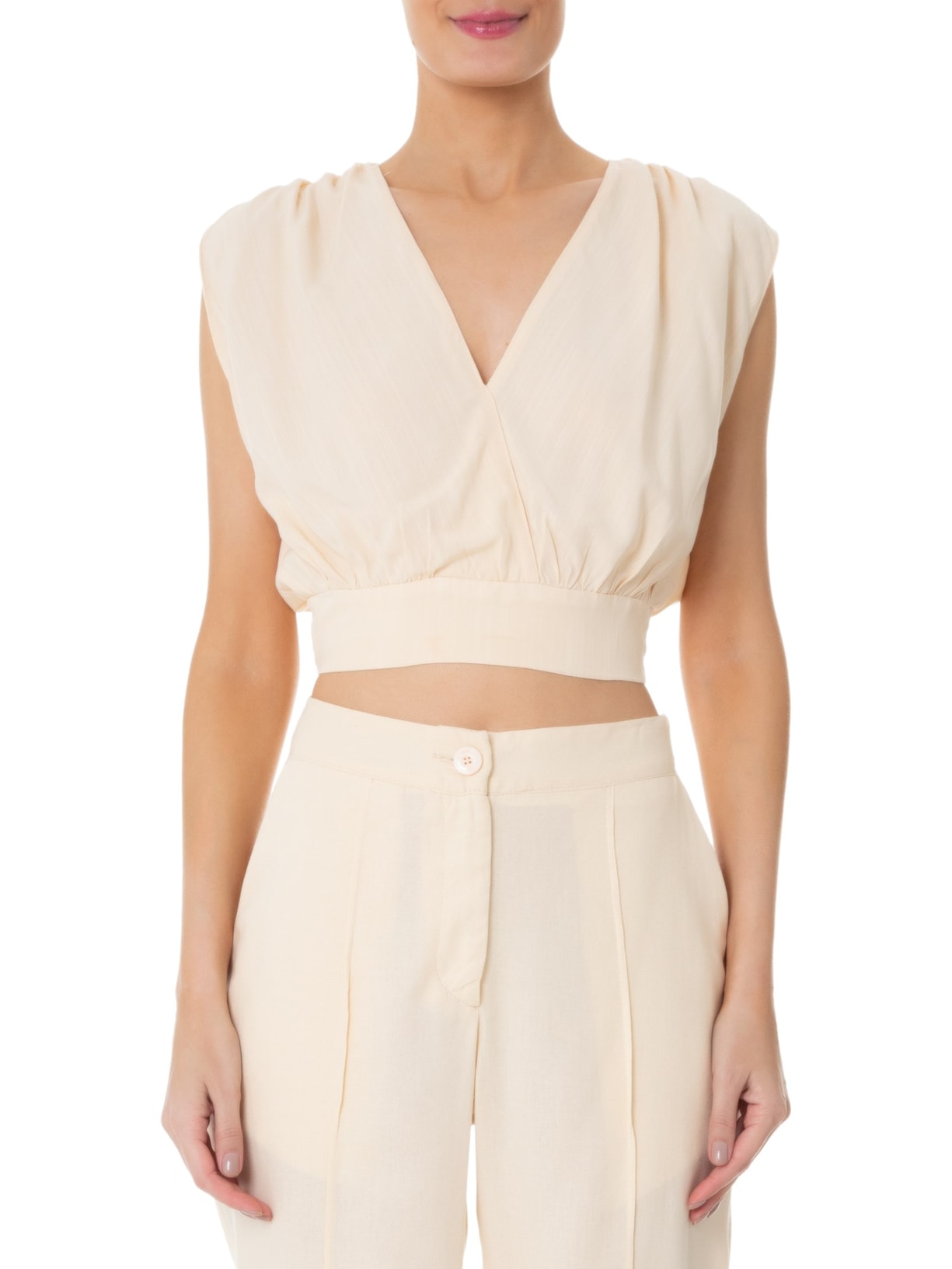 Blusa Feminina Ombro Franzido Bege Maria Filó