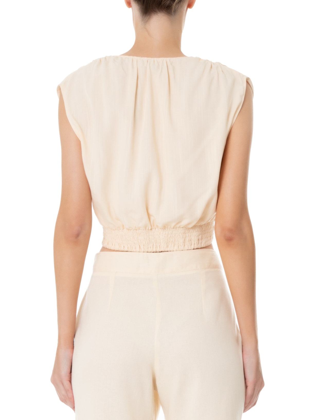 Blusa Feminina Ombro Franzido Bege Maria Filó