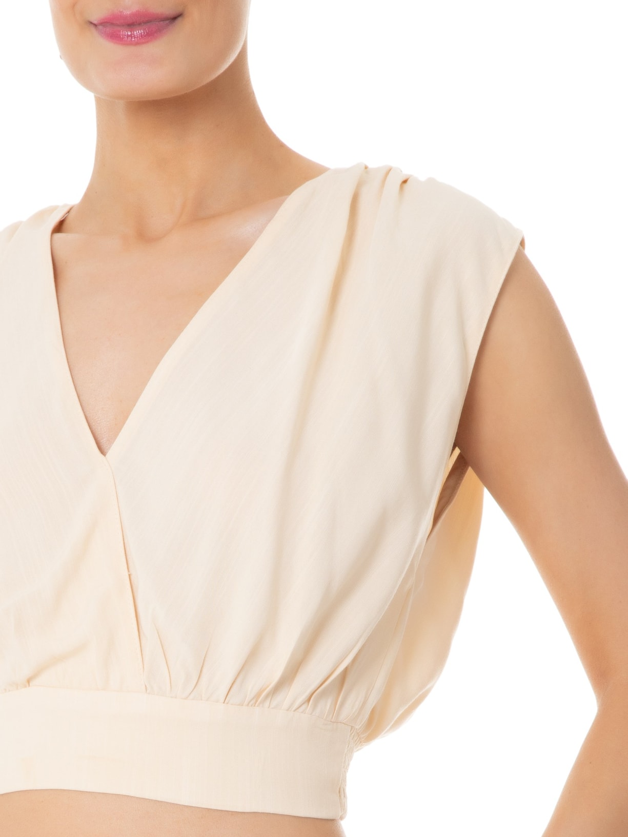 Blusa Feminina Ombro Franzido Bege Maria Filó