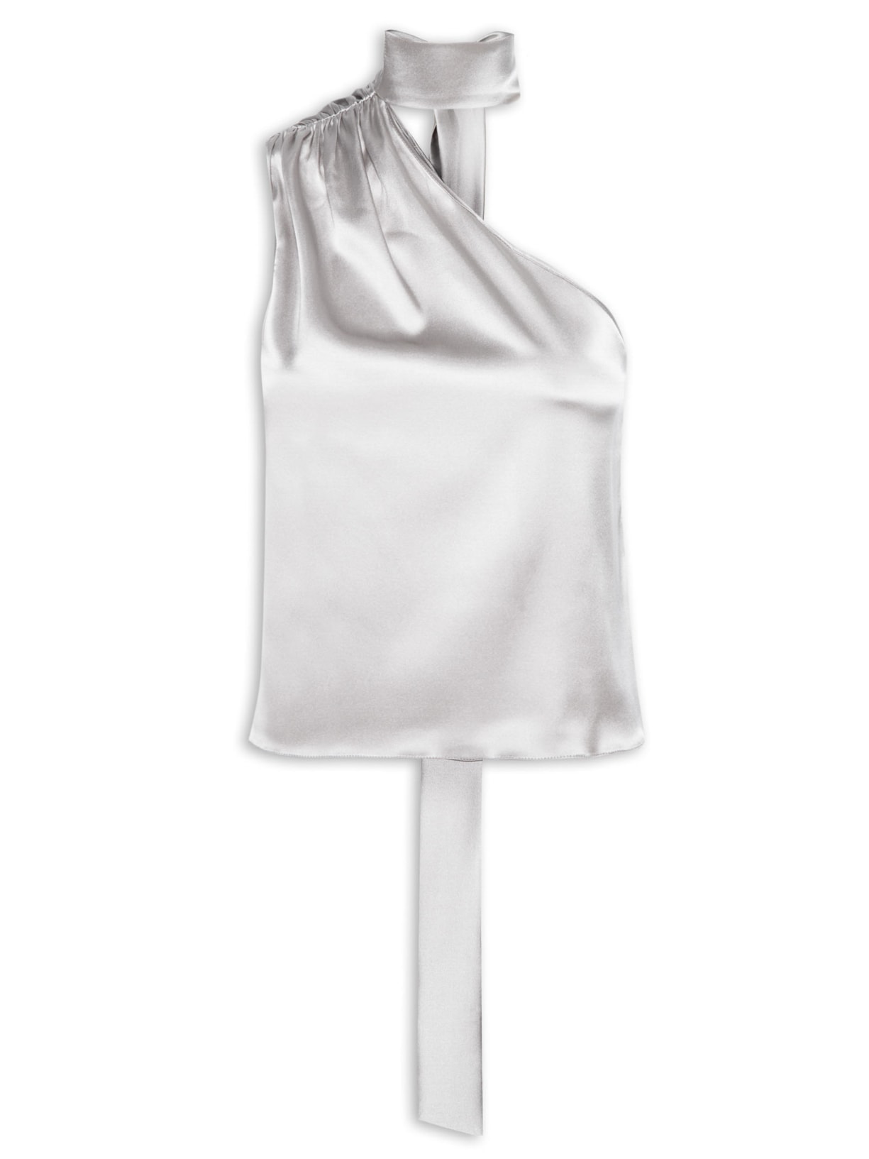 Blusa Feminina Ombro Só Em Seda Pura Com Faixa - Cinza