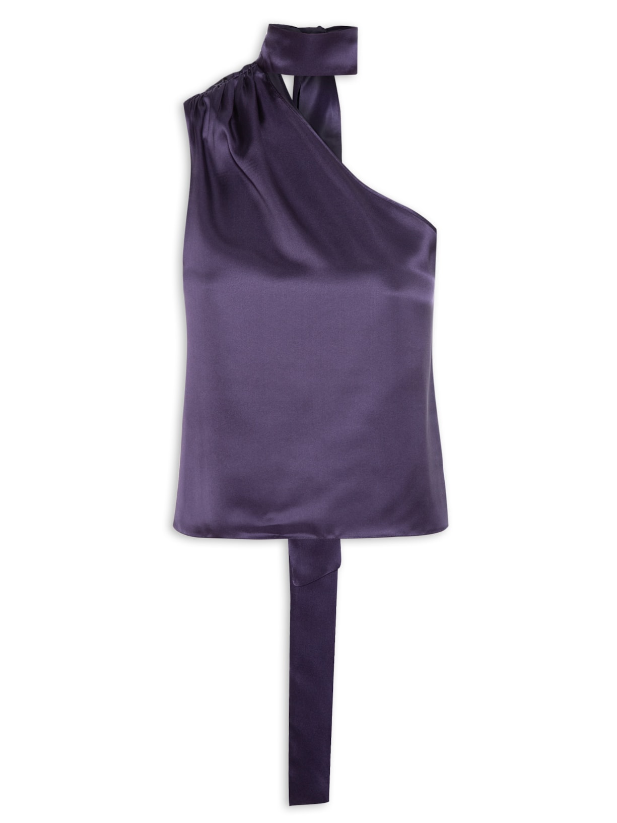 Blusa Feminina Ombro Só Em Seda Pura Com Faixa - Roxo