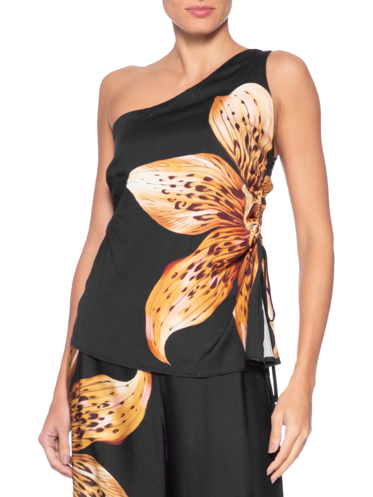 Blusa Feminina Ombro Só Orquídea Onça  Preto Farm