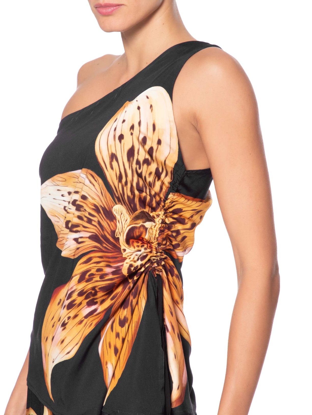 Blusa Feminina Ombro Só Orquídea Onça  Preto Farm