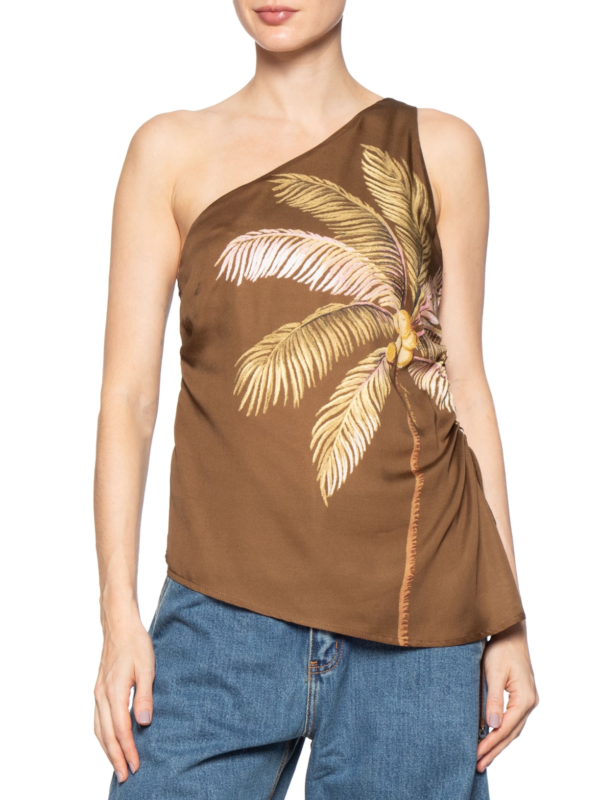 Blusa Feminina Ombro Só Sol De Coqueiro Marrom Farm