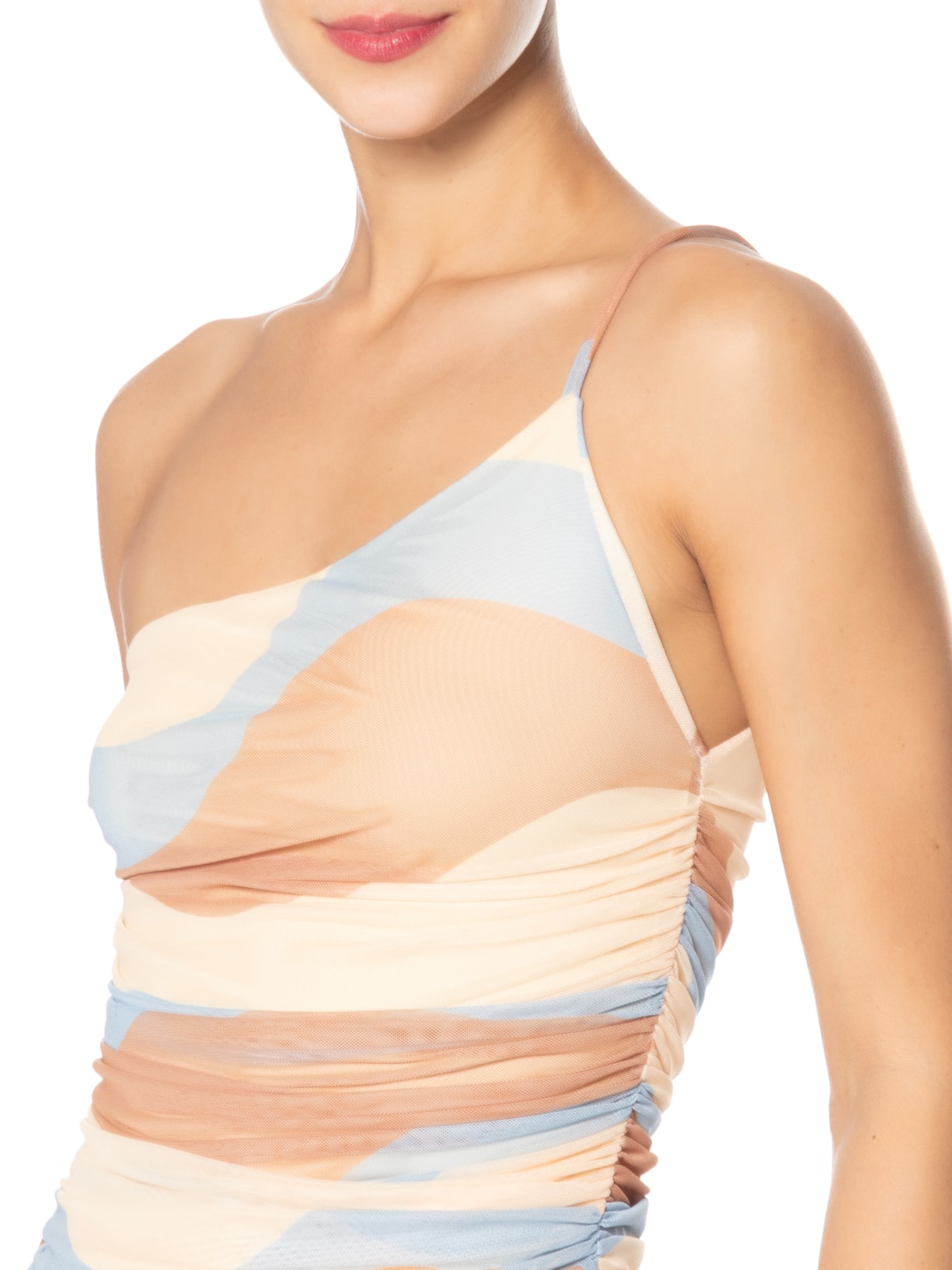 Blusa Feminina Ombro Só Tule Estampa Oceano Bege Dress To