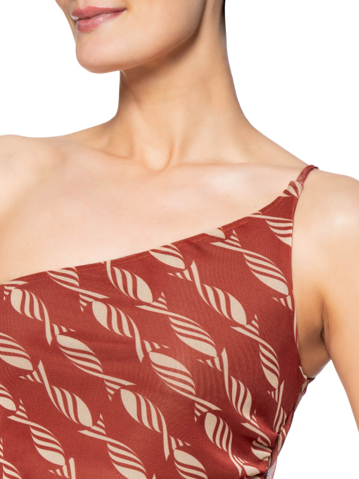 Blusa Feminina Ombro Só Tule Estampada Vermelho Dress To