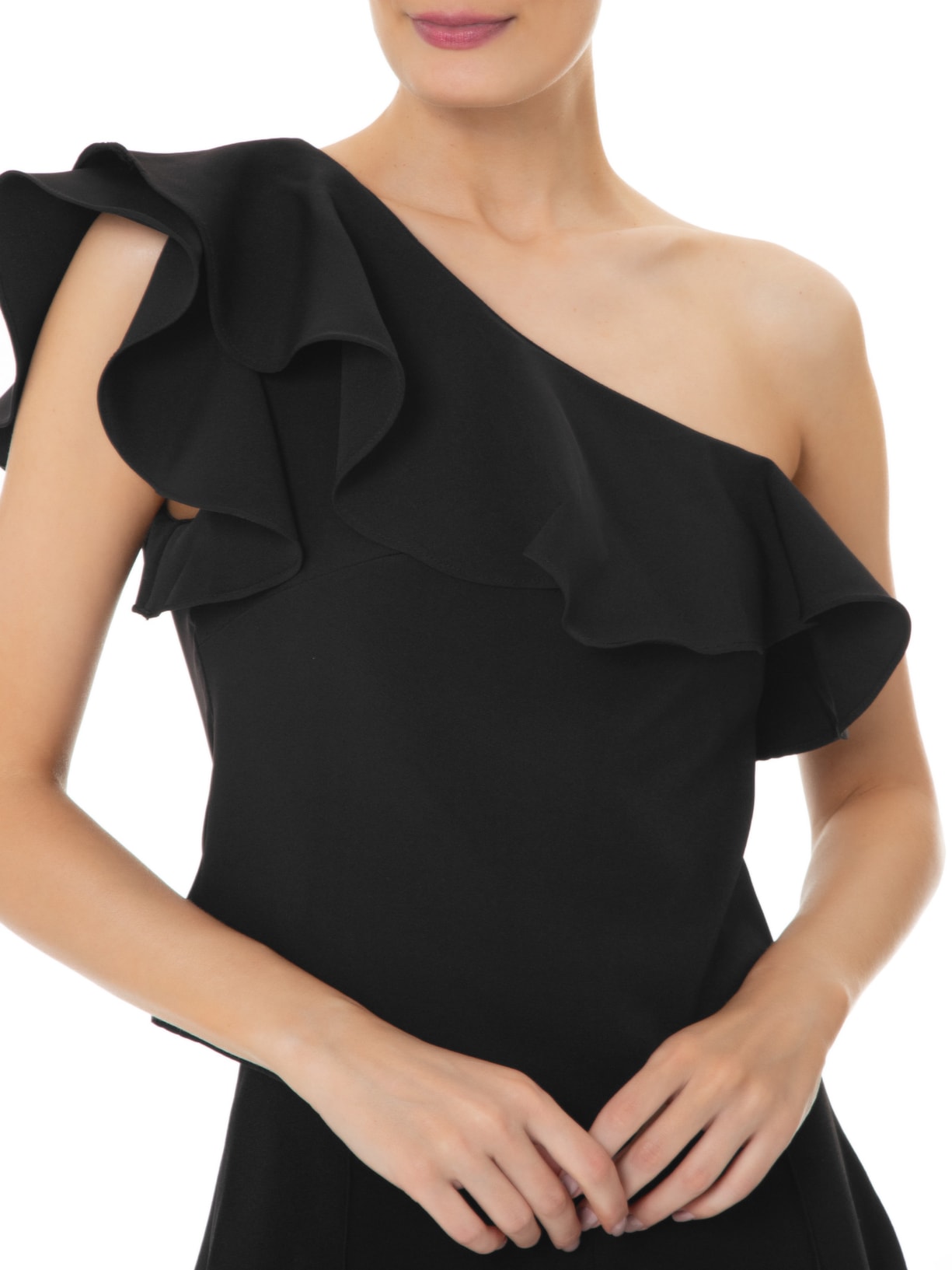 Blusa Feminina Ombro único Babados Preto '2Essential