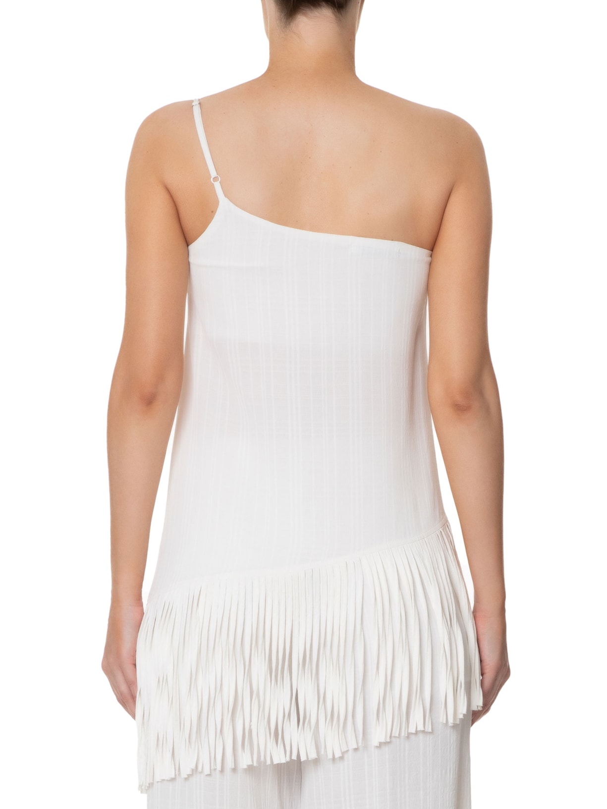Blusa Feminina Ombro Único Com Franjas Off White '2Essential