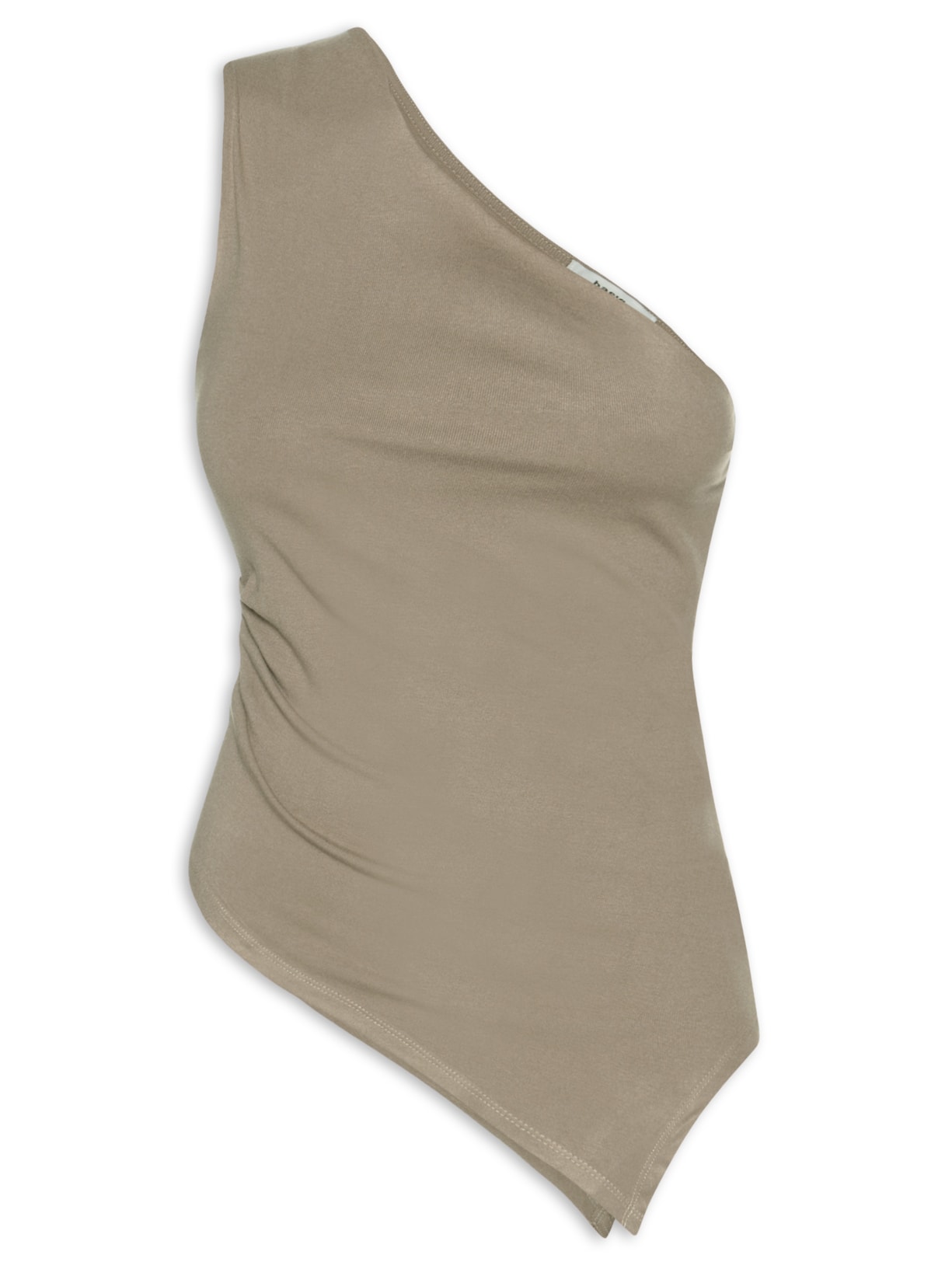 Blusa Feminina Ombro Único Drapeada Marrom Basiq