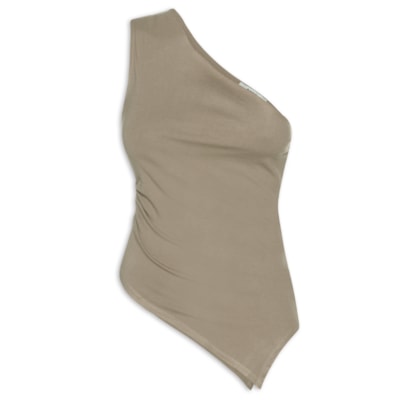 Blusa Feminina Ombro Único Drapeada - Marrom