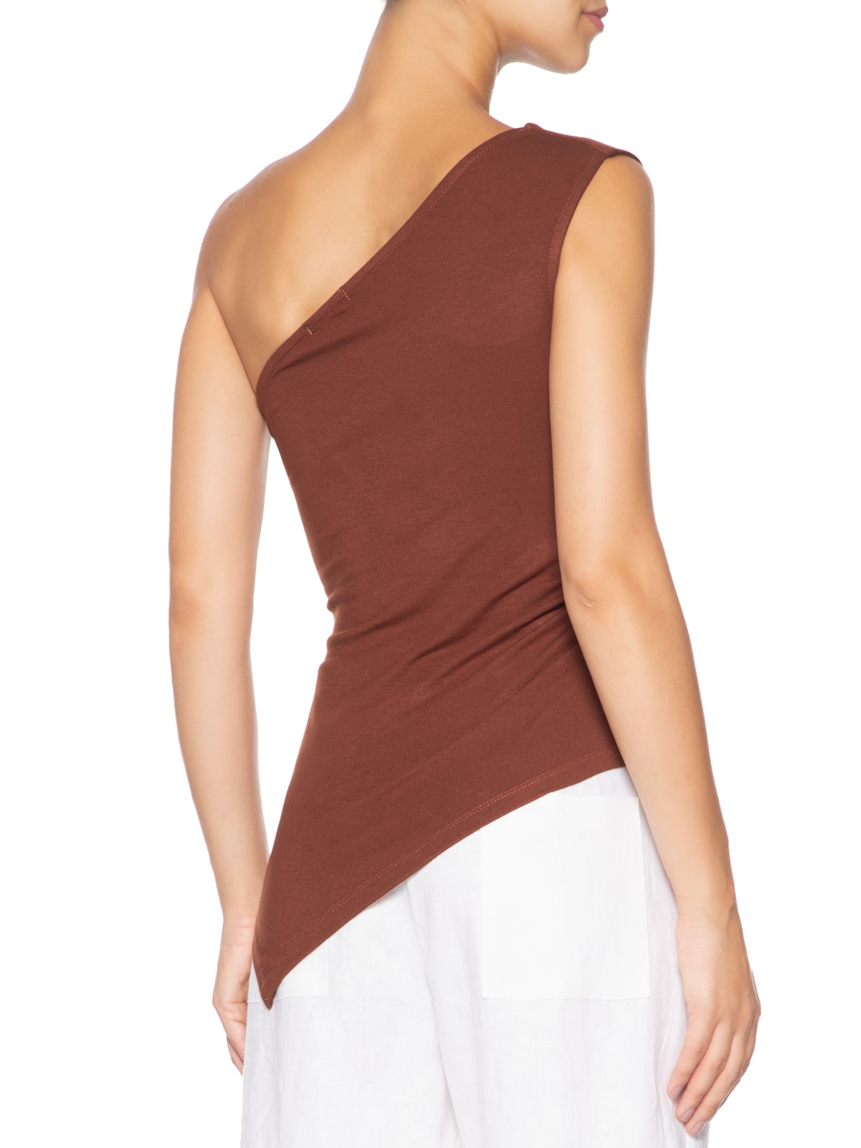 Blusa Feminina Ombro Único Drapeada Marrom Basiq