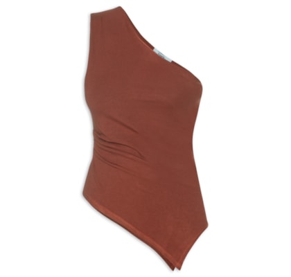 Blusa Feminina Ombro Único Drapeada - Marrom