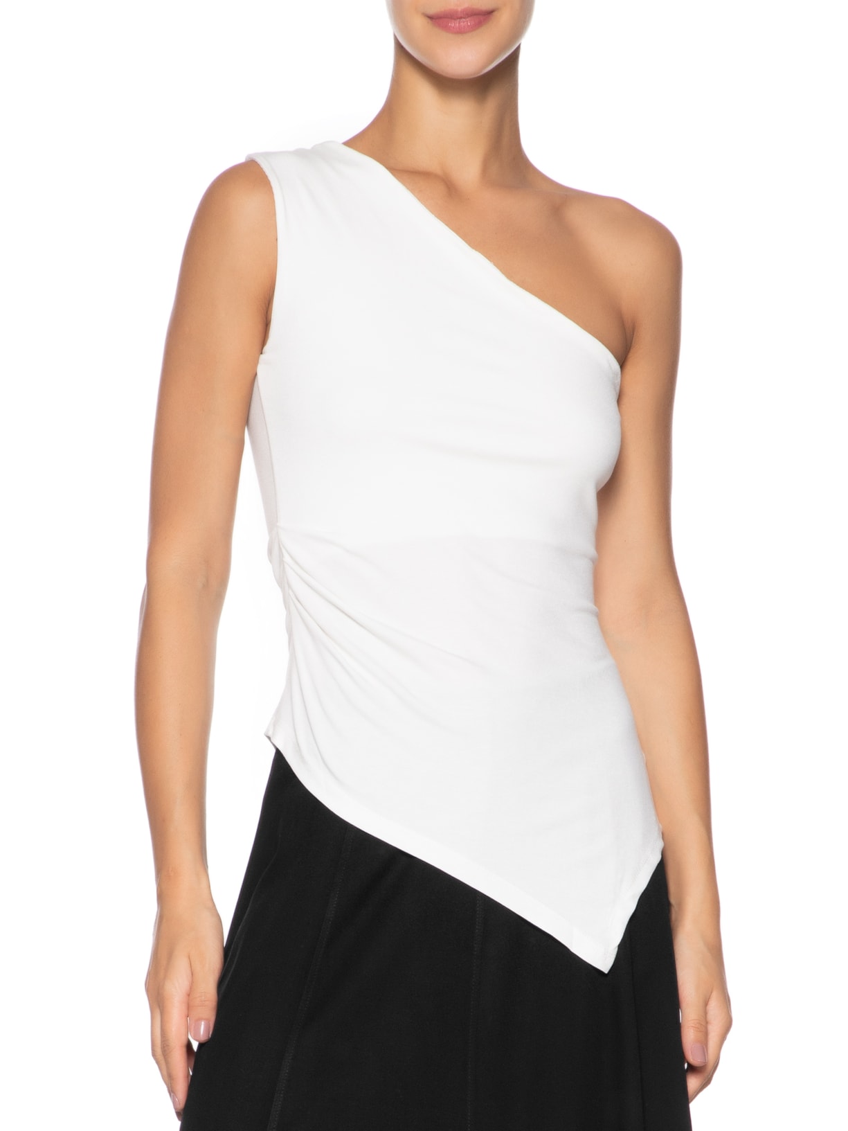 Blusa Feminina Ombro Único Drapeada Off White Basiq