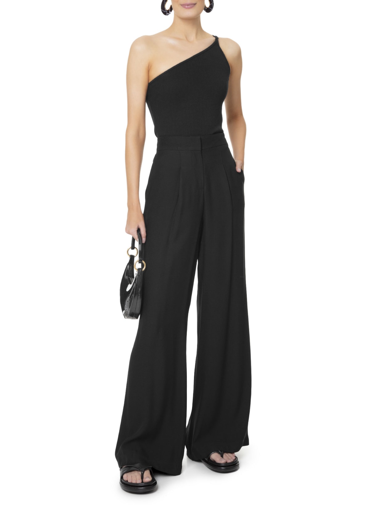 Blusa Feminina Ombro único Em Tiras Preto '2Essential