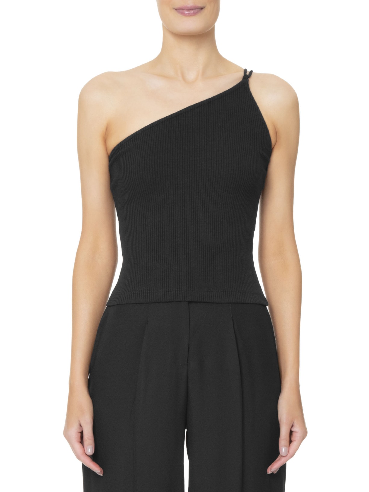 Blusa Feminina Ombro único Em Tiras Preto '2Essential