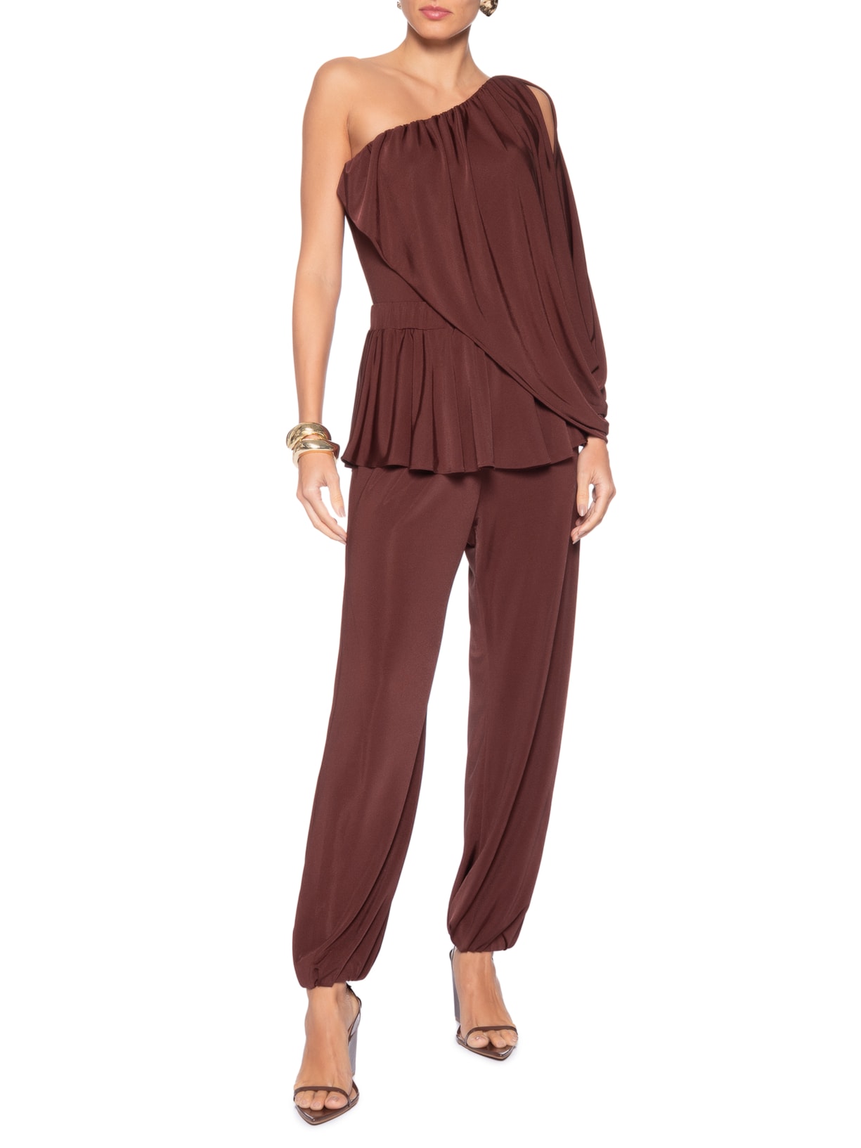 Blusa Feminina Ombro Único Marrom '2Essential