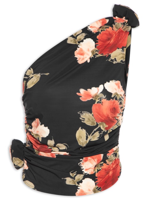 Blusa Feminina Ombro Único Print - Preto