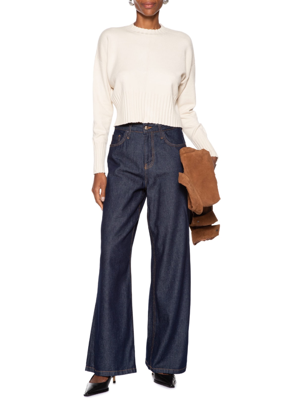 Blusa Feminina Ombros Deslocados Em Tricot Bege '2Essential