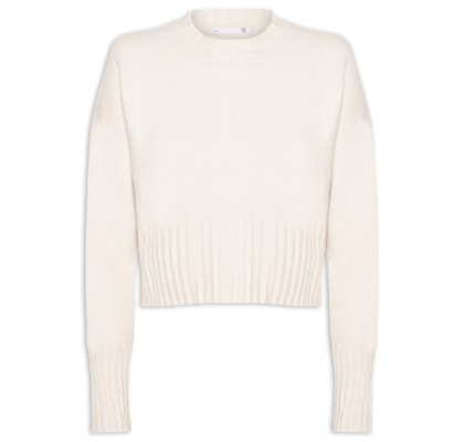 Blusa Feminina Ombros Deslocados Em Tricot - Bege