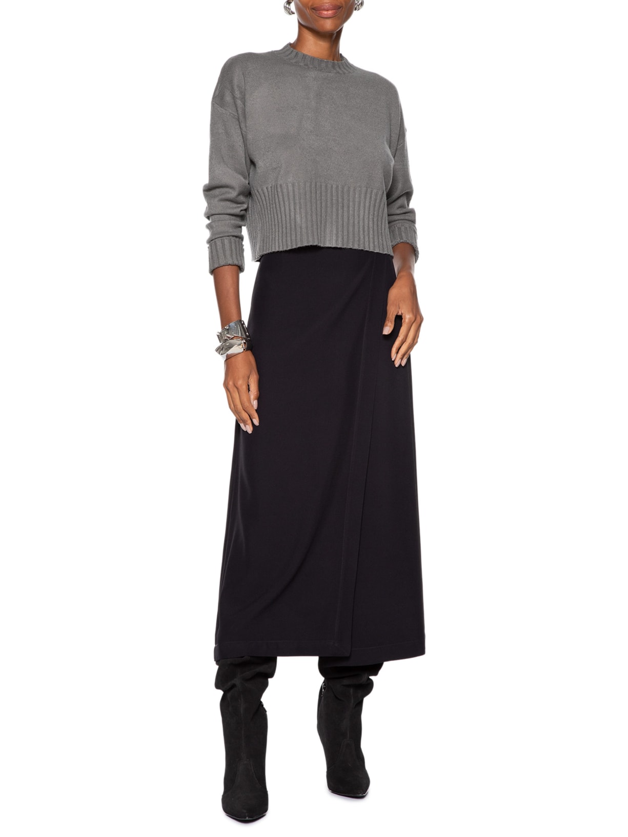 Blusa Feminina Ombros Deslocados Em Tricot Cinza '2Essential