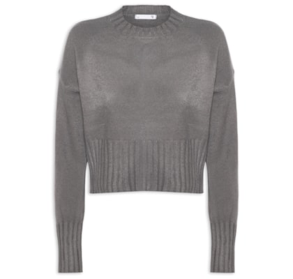 Blusa Feminina Ombros Deslocados Em Tricot - Cinza