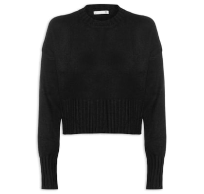 Blusa Feminina Ombros Deslocados Em Tricot - Preto