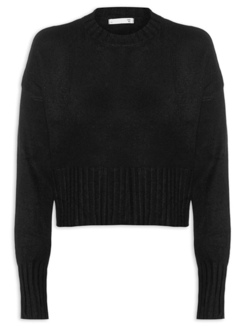 Blusa Feminina Ombros Deslocados Em Tricot - Preto